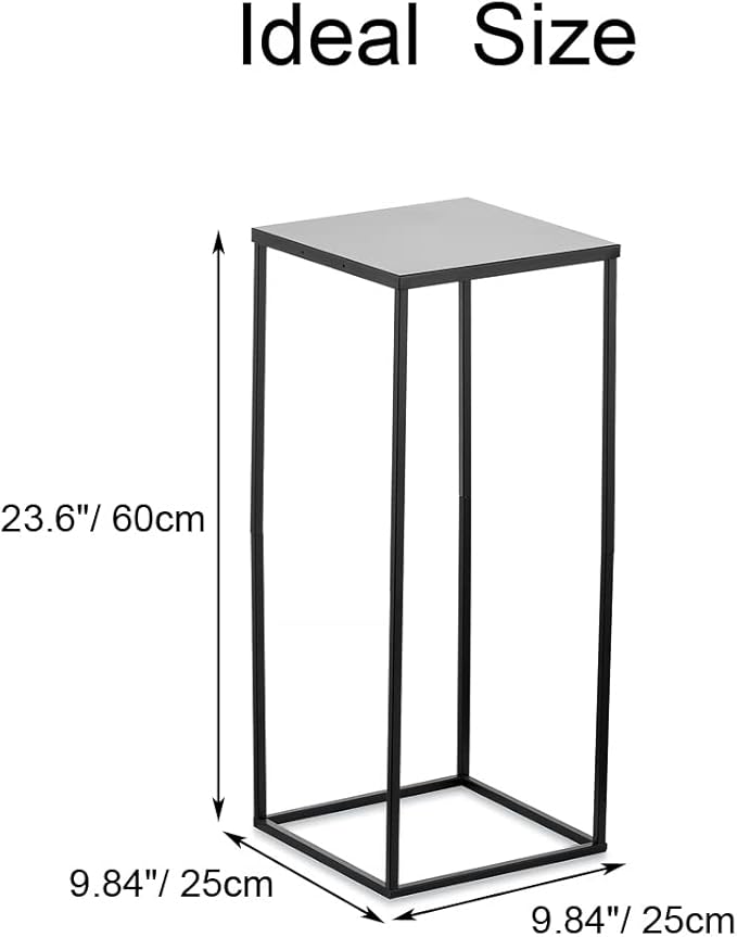 Black Tall Plant Stand: 23.6in, With Metal Panel, Packs of 10 | Columnar Cube Shape, Easy to Assembly, Flowers Cakes Drinks Display Table Centerpieces for Wedding Party Event
