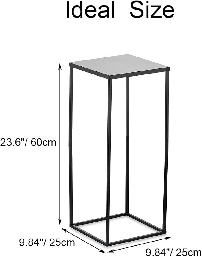 Black Tall Plant Stand: 23.6in, With Metal Panel, Packs of 2 | Columnar Cube Shape, Easy to Assembly, Flowers Cakes Drinks Display Table Centerpieces for Wedding Party Event
