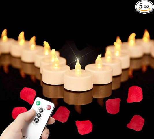 Hanzim Tea Light Candles with Remote Control,Flickering Flameless LED Candle,Long Lasting 400+Hours,Battery Operated with Timer for Home Decoration Seasonal &Festival Celebration Warmyellow (5pcs)