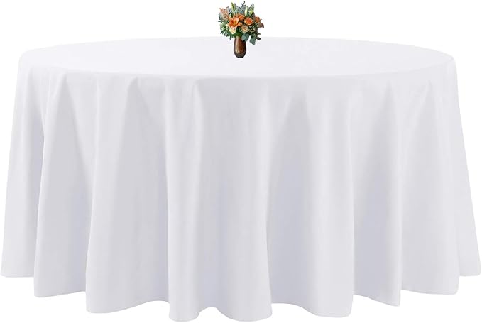 90 Inch White Round Tablecloth, Premium Soft Touch Polyester Table Cloth, High-Opacity & Wrinkle Free, Spillproof Circular Table Cover for Weddings, Banquets, Buffets and Parties