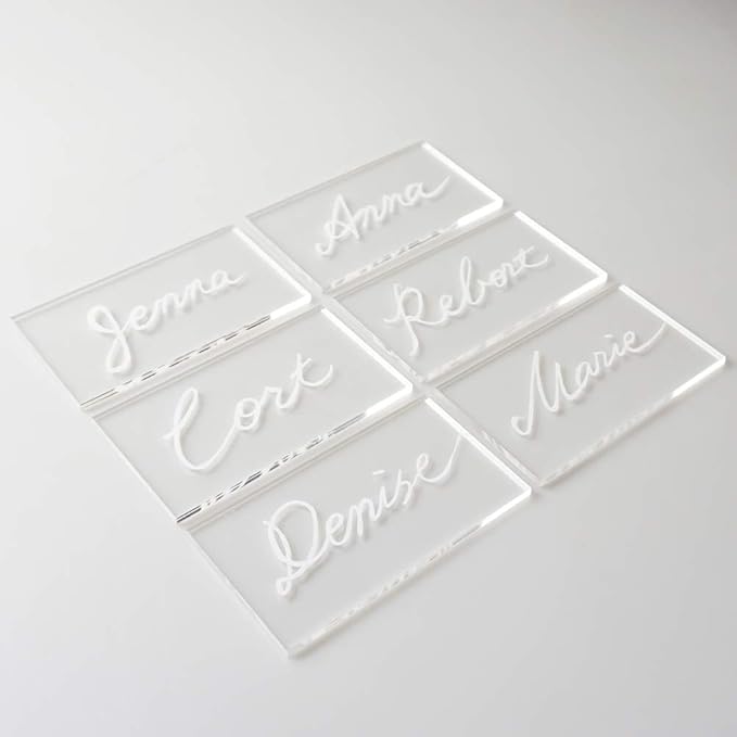 25 Pcs Clear Acrylic Wedding Place Cards, Blank Rectangle Acrylic Name Cards Handwritten Calligraphy Seating Names Place Cards and Wedding Table Decor, 3 1/2 x 2 inch