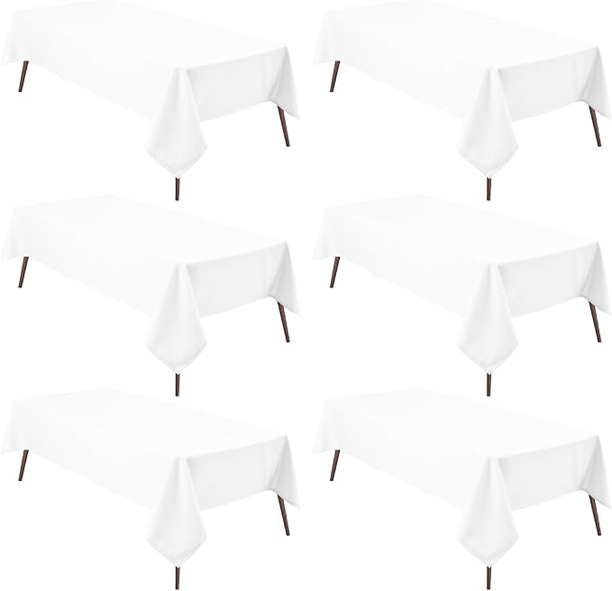 Hiasan 6 Pack White Tablecloth 54 x 80 Inch, Rectangle 4 Feet Table Cloth - Waterproof and Wrinklr Resistant Washable Polyester Fabric Table Cloth for Dining Room and Outdoor Use