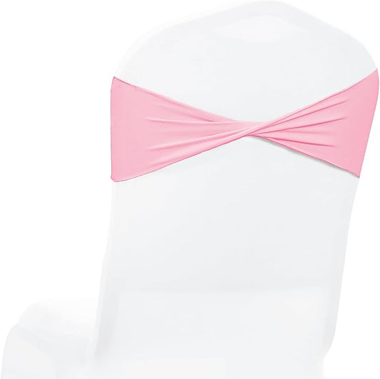 MDS Pack of 75 Spandex Chair Sashes Bows Elastic Stretch Dining Chair Bands Ties Without Slider Buckle Universal fits for Wedding Baby Shower Birthday Party Banquet Event Decoration - Pink