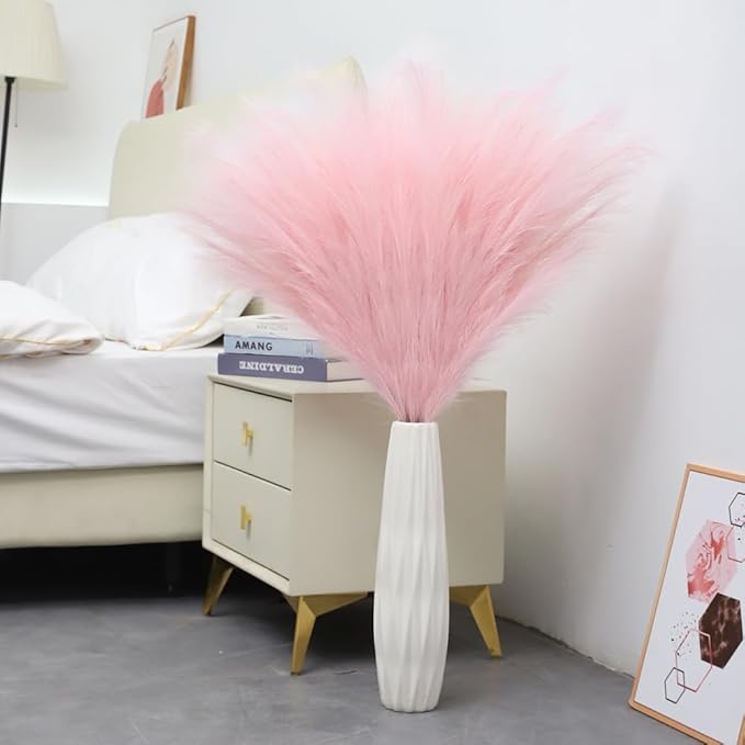 43" Pink Pampas Grass Decor - 8pc Tall Faux Fluffy Pampas Grass for Wedding, Boho, Home, Baby Shower, Mother's Day Decor