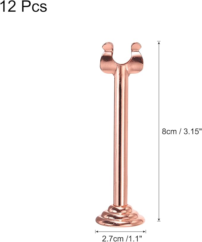 MECCANIXITY 12pcs Rose Gold Table Number Holders, 3.15 Inch Place Card Holders with Large Base for Secure Support