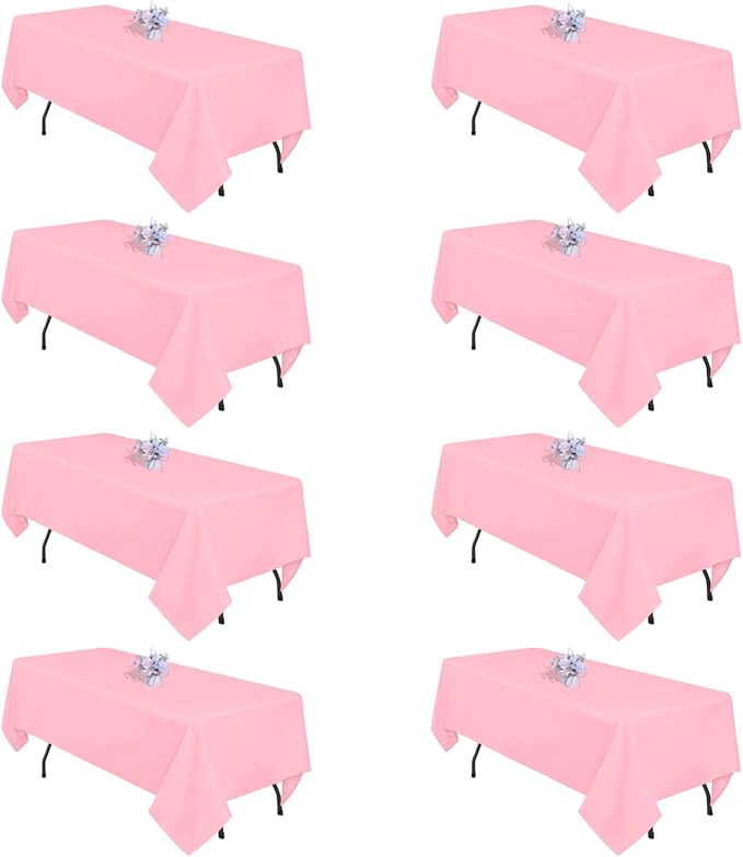 8 Pack Pink Tablecloth 60x126 Inch Rectangle Table Cloth for 8 Foot Rectangle Tables, Wrinkle Resistant Washable Polyester Fabric Rectangular Cover for Dining Banquet Wedding Party