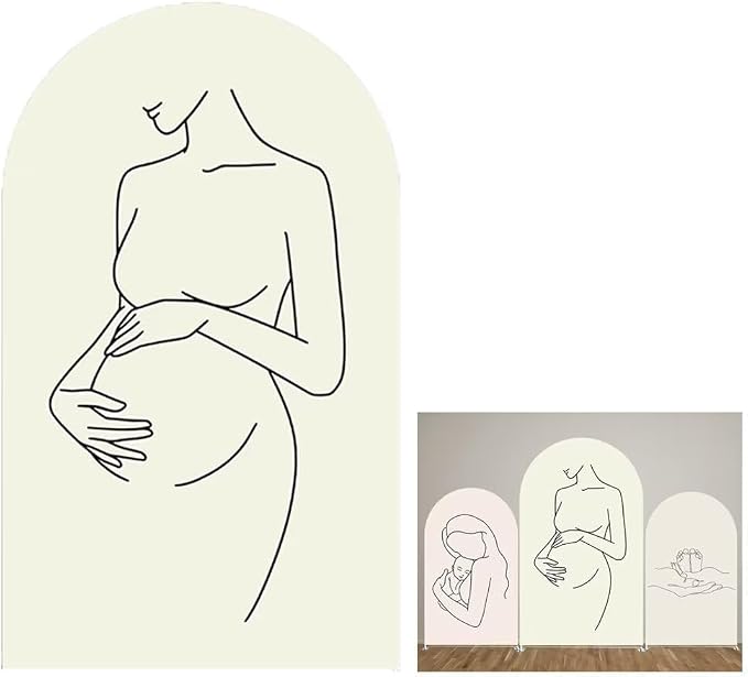Pregnant Woman Theme Arched Fabric Backdrop Covers for Pregnancy Parties 7ft Chiara Backdrop Double-Sided Metal Arch Stand Covers Birthay Baby Shower Dessert Table Decoration