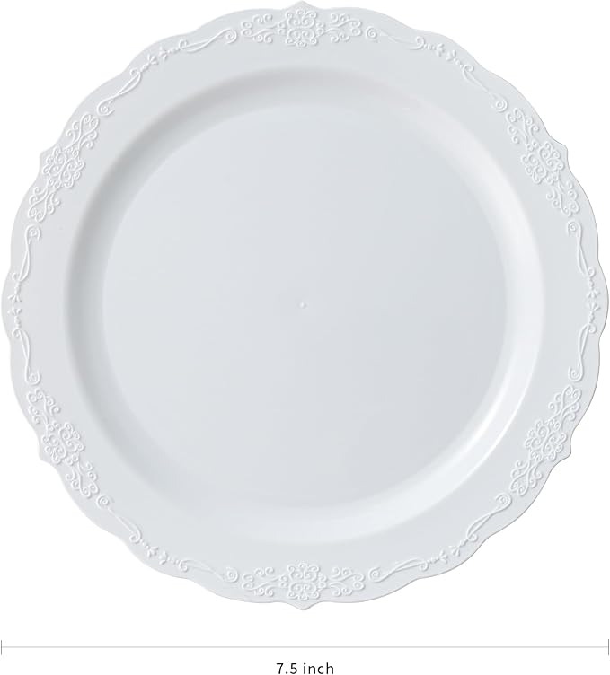 100 Pieces White Plastic Plates-7.5inch Dessert Disposable Plates - Premium Heavy Duty Hard Disposable for Dinner- Party Supplies for Birthdays, Celebrations, Wedding