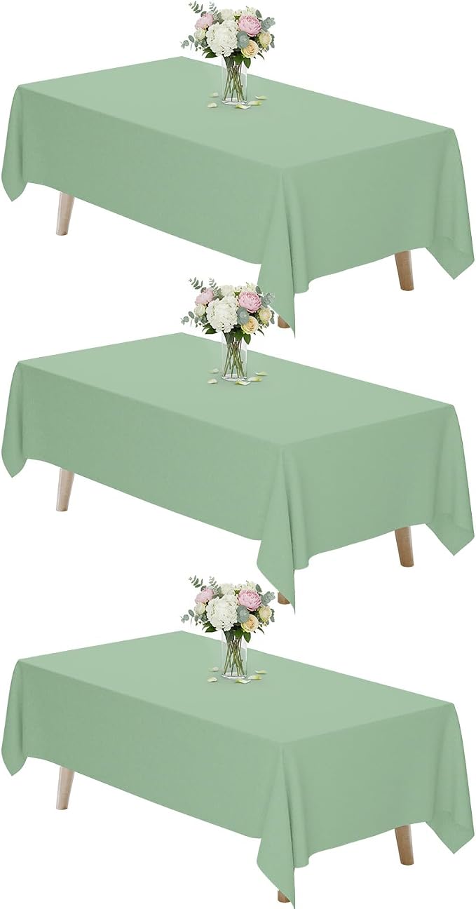 Fixwal 3 Pack Sage Green 60 x 102 Inch Rectangle Tablecloths, Reusable Heavy Duty Washable Polyester Table Covers for 6 Ft Tables, Wedding, Baby Shower, Boho Party, Outdoor, Picnic