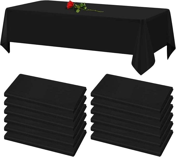 12 Pack Black Tablecloths for Rectangle Tables Stain and Wrinkle Resistant Washable Polyester Tablecloth 60 x 102 Inch Table Cloth Rectangle Table 6 Foot Rectangle Table Cloth for Wedding Party