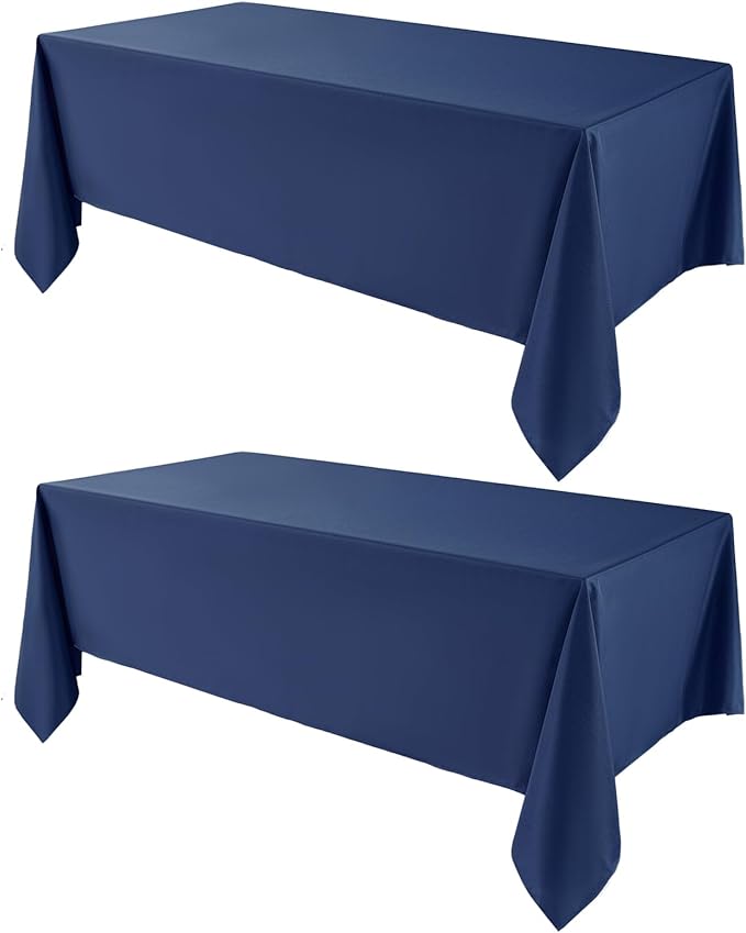 VidaFete Tablecloth 2 Pack 90 * 132inch Rectangle Table Cloth Polyester, Stain Wrinkle Resistant Rectangular Polyester Table Cover for Kitchen Dinning Party Wedding Buffet Decoration(Navy Blue)
