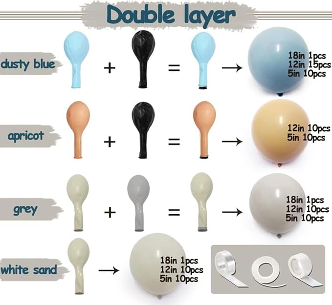 Dusty Blue Brown Balloon Garland Double Stuffed Blue Tan White Sand Grey Latex Neutral Balloon Arch Kit For Teddy Bear Baby Shower Boho Birthday Gender Reveal Party Decoration