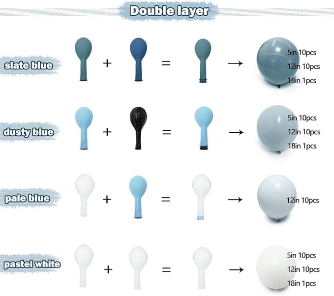 Dusty Blue White Balloon Arch Kit Double Stuffed Pastel Slate Blue White Matte Latex Balloon Garland for Baby Shower Birthday Bridal Wedding Mothers Day Party