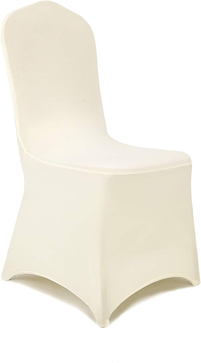 Peomeise 12pcs Stretch Spandex Chair Cover for Wedding Party Dining Banquet Event (Ivory, 12)