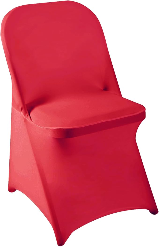 Howhic Folding Chair Covers for Party - 12pcs, Red Universal Spandex Fitted Chair Covers for Wedding, Banquet, Conference