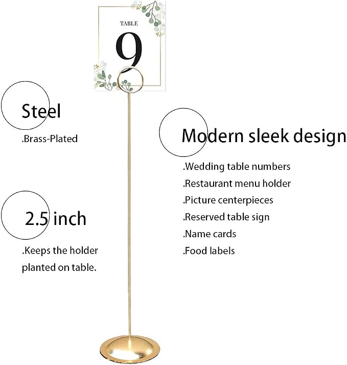 HOHIYA 12 Pack 12" Gold Table Number Holders for Weddings & Events | Elegant gold stands display table numbers, menus, photos and seating cards for weddings, banquets and formal events