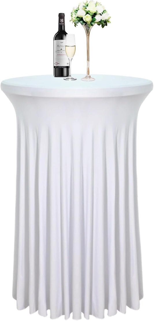 1 Pack 32"x43" White Round Cocktail Table Skirt | Spandex Fitted High Top Table With Skirt | Stain, Wrinkle Resistant, Washable for Bar Wedding Party Banquet
