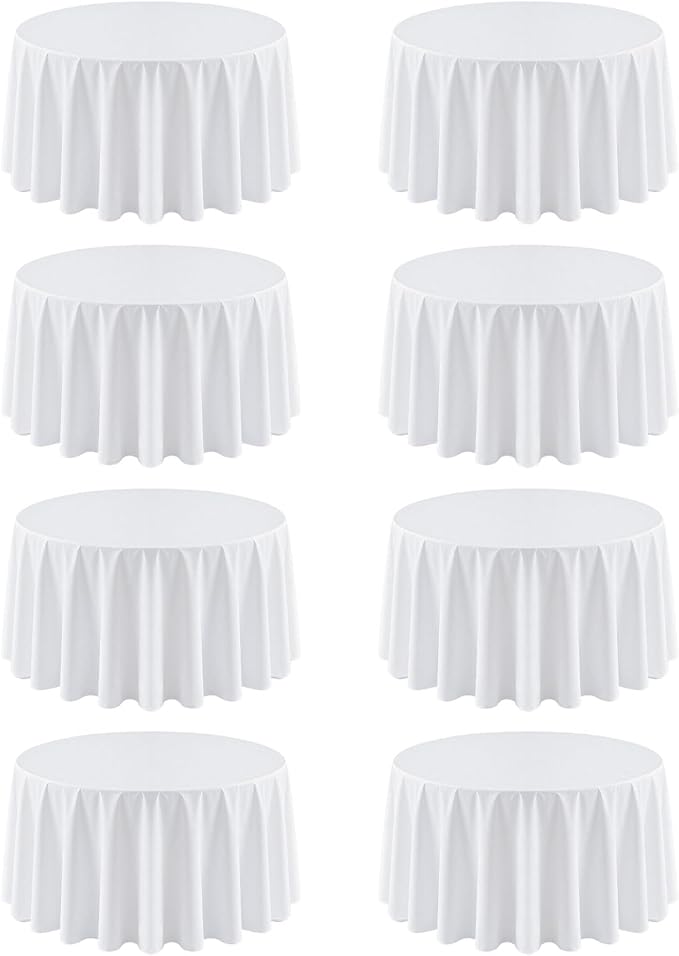 8 Pack Round Tablecloth 120 Inch Cloth White Tablecloth for Round Tables, Washable Polyester Table Cloth Stain and Wrinkle Resistant Decorative Table Cover for Wedding Party Dining Banquet