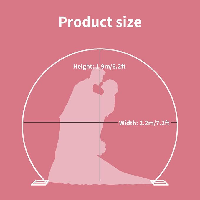 Wedding Arch Round Backdrop Stand White Metal Circle Backdrop Stand Circle Balloon Arch Stand Frame for Birthday Party Bridal Shower Anniversary Ceremony Candy Tables Celebration in 1.9X2.2m