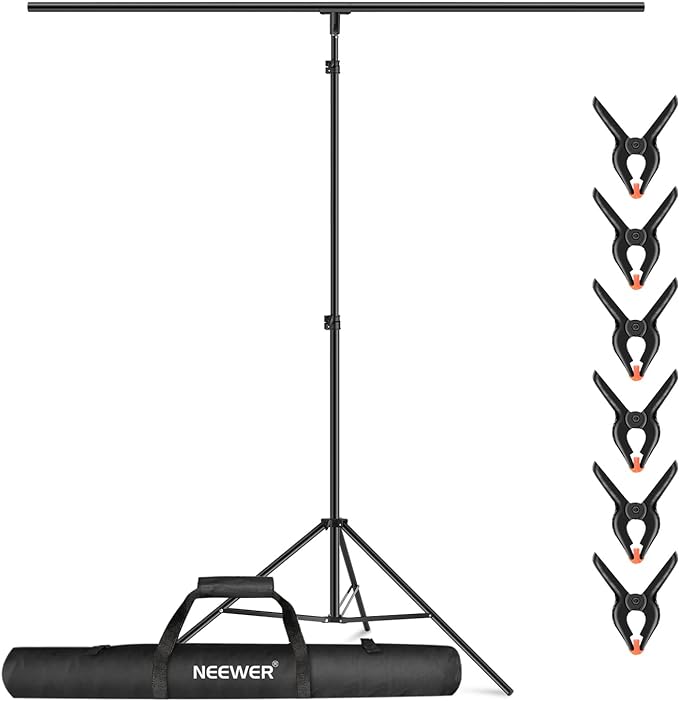 Neewer T-Shaped Background Backdrop Support Stand Kit, 8.5ft/2.6m Tall Adjustable Tripod Stand and 5ft/1.5m Wide Crossbars with 6 Spring Clamps and 1 Carrying Bag for Studio Photo Video Photography