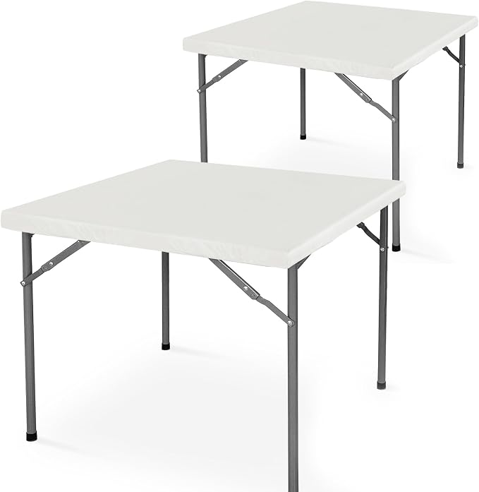 LUSHVIDA 2 Packs Vinyl Card Tablecloth with Flannel Backing 34x34 inch - Waterproof Plastic Picnic Table Cover for Square Folding Table Cloth with Elastic Corners, Ivory