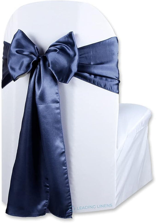 Satin Bow Sash Chair Cover Decoration - Elegant Sashes for Weddings, Banquets, Receptions, Special Events, Restaurants, and Parties - 28 Available Color Choices, Set of 150, Navy Blue