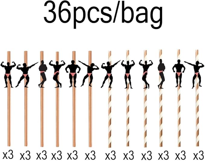 Bachelorette Naughty Stripper Pole Male Dancer Straw 36pcs Bachelorette Party Naughty Nye Paper Straws for Hens Girls Night Adults, Funny Dancing MEN Thick Straws Ladies Bridal Shower Decoration