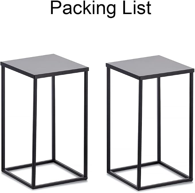 Black Tall Plant Stand: 15.8in, With Metal Panel, Packs of 2 | Columnar Cube Shape, Easy to Assembly, Flowers Cakes Drinks Display Table Centerpieces for Wedding Party Event