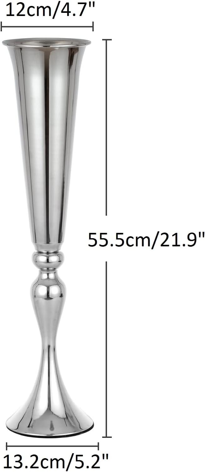 Metal Trumpet Vases for Centerpieces - Set of 10 Elegant Silver Vases for Table, 21.9" Tall Flower Stands for Table Centerpieces Anniversary Celebration Christmas Event Party Home Wedding Decorations