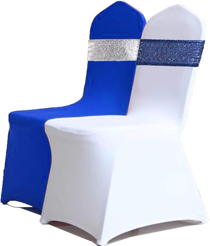 Eternal Beauty Pack of 50 Navy Blue Chair Sashes Band Bows Sequin Chair Sashes for Wedding Cover Decorations