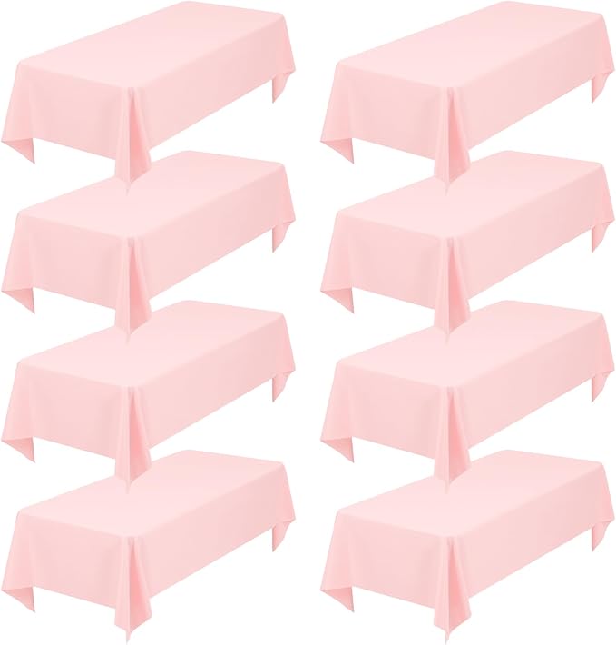 Showgeous 8 Pack Pink Tablecloth 60 x 126 Inch, Rectangle Tablecloth for 8 Foot Table, Stain and Wrinkle Resistant Washable Polyester Table Cloth Cover for Wedding Dining Table Buffet Parties