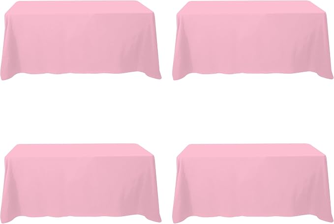 BRILLMAX 4 Pack Pink Tablecloths 90 x 132 Inch for 6ft Rectangle Tables - 150 GSM Polyester Fabric, Floor Length Drop, Water, Stain & Wrinkle Resistant Cloth Cover for Wedding Reception Banquet