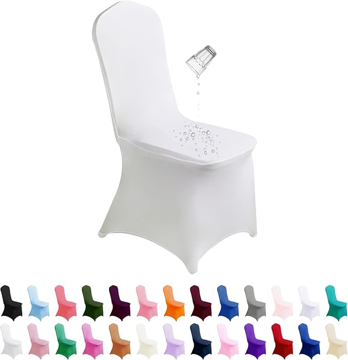SuperO Waterproof Spandex Chair Cover 12PCS, Stretch Dining Chair Covers, Polyester Outdoor Chair Covers, Protector Stretch Chair Cover for Party Universal, Banquet, Wedding Event, Hotel(White)