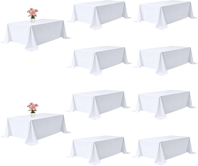 10 Pack White Table Cloth Rectangle 90x132 Inch Rectangular Tablecloths for 6 Foot Tables, Wrinkle Resistant Washable White Tablecloth Polyester Fabric Table Covers for Party Banquet Wedding Buffet
