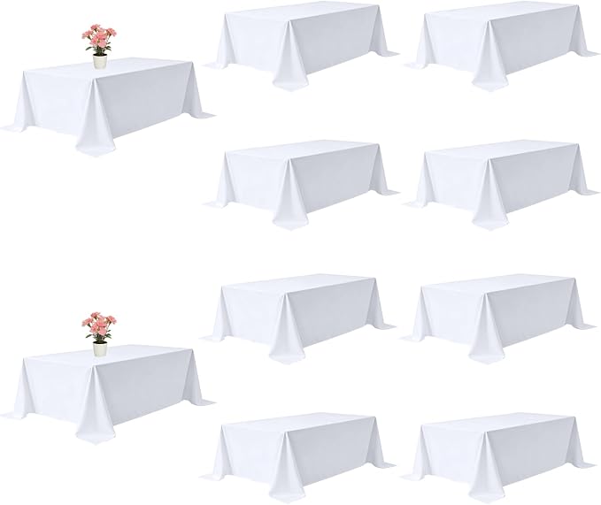 10 Pack White Table Cloth Rectangle 90x156 Inch Rectangular Tablecloths for 8 Foot Tables, Wrinkle Resistant Washable White Tablecloth Polyester Fabric Table Covers for Party Banquet Wedding Buffet