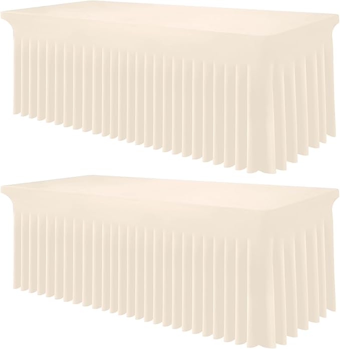 Smiry Spandex Tablecloth 2 Pack, Elastic Fitted Stretch Tablecloth for 6FT Rectangle Tables, Waterproof Washable Table Cover Skirt for Outdoor, Wedding, Banquet & Parties (Beige, 72Lx30Wx30H Inch)