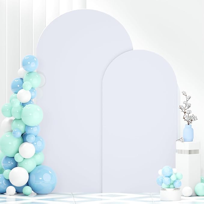 FANPROMS Arch White Cover Spandex Arch Cover Set of 2 Arches Covers Stretchy Backdrop Wedding Arched Covers Fabric Chiara Backdrop Covering 7.2FT 6FT for Baby Shower Birthday Banquet Decorations