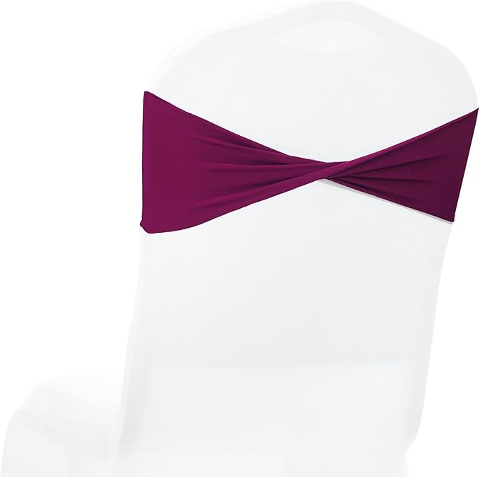 MDS Pack of 200 Spandex Chair Sashes Bows Elastic Stretch Dining Chair Bands Ties Without Slider Buckle Universal fits for Wedding Baby Shower Birthday Party Banquet Event Decoration - Eggplant