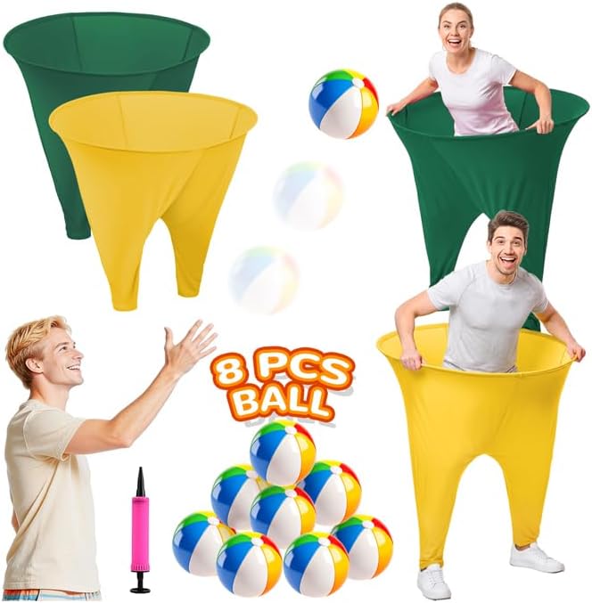 Granny Pants Yard Game for Adults and Family, Big Pants Ball Catch Game Set with 2 Giant Pants Green & Gold, 8 Balls & 1 Air Pump, Hilarious Outdoor Lawn Tossing Games for Backyard BBQ Party