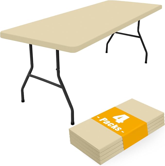 Smiry 4 Pack Rectangle Picnic Table Cloth, Waterproof Elastic Fitted Tablecloths, Washable Polyester Rectangular Patio Table Cover for Camping, Indoor and Outdoor (Champagne, 30"x72")