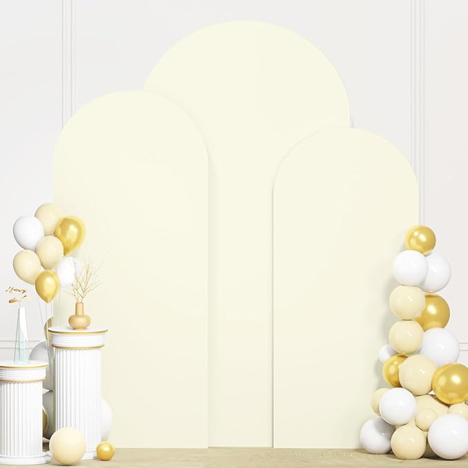 Cream Arch Cover Wedding Arch Stand Covers 6FT 6.6FT 7.2FT Spandex Arch Covers Stretchy Backdrop Set of 3 Ivory Arches Backdrop Cover for Baby Shower Parties Balloon Arched Fabric Covers