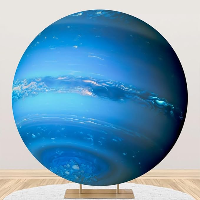 Diameter 7.2ft Universe Neptune Round Backdrop Cover Cosmic Outer Space Planet Photography Background Solar System Backgrounds for Kids Birthday Party Decor Adults Portrait Photo Booth Props