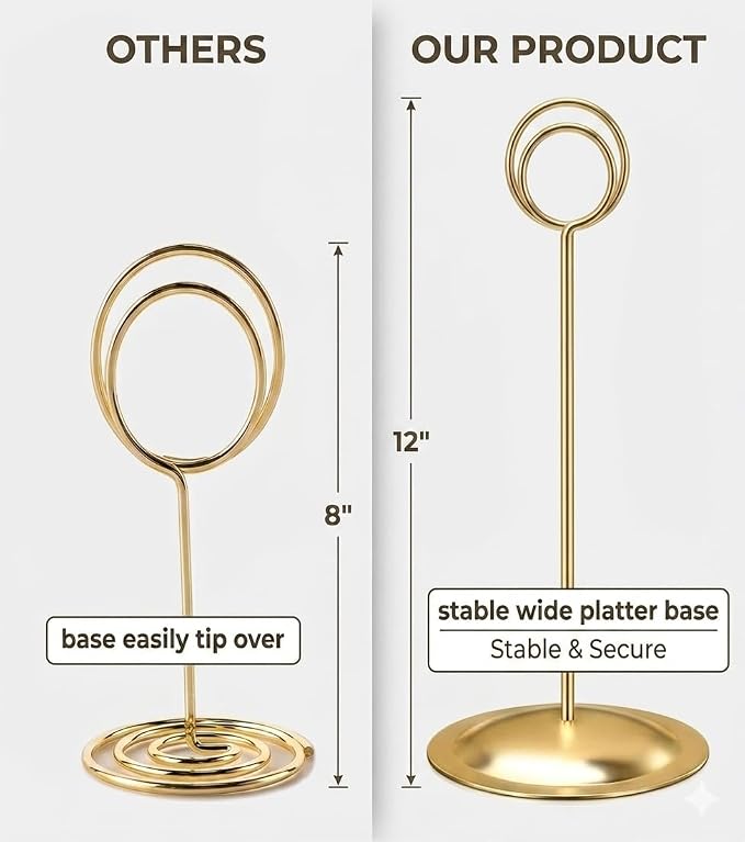 HOHIYA 12 Pack 12" Gold Table Number Holders for Weddings & Events | Elegant gold stands display table numbers, menus, photos and seating cards for weddings, banquets and formal events