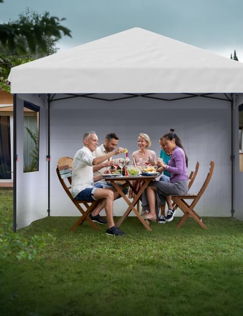 GarveeLife 10 ft x10 ft Pop Up Canopy Tent with 4Pcs Sidewalls, Portable Instant Commercial Canopy with 4 Stakes, 4 Ropes, 4 Sandbags for Farmers' Market, Patio, Outdoor, Camping, White