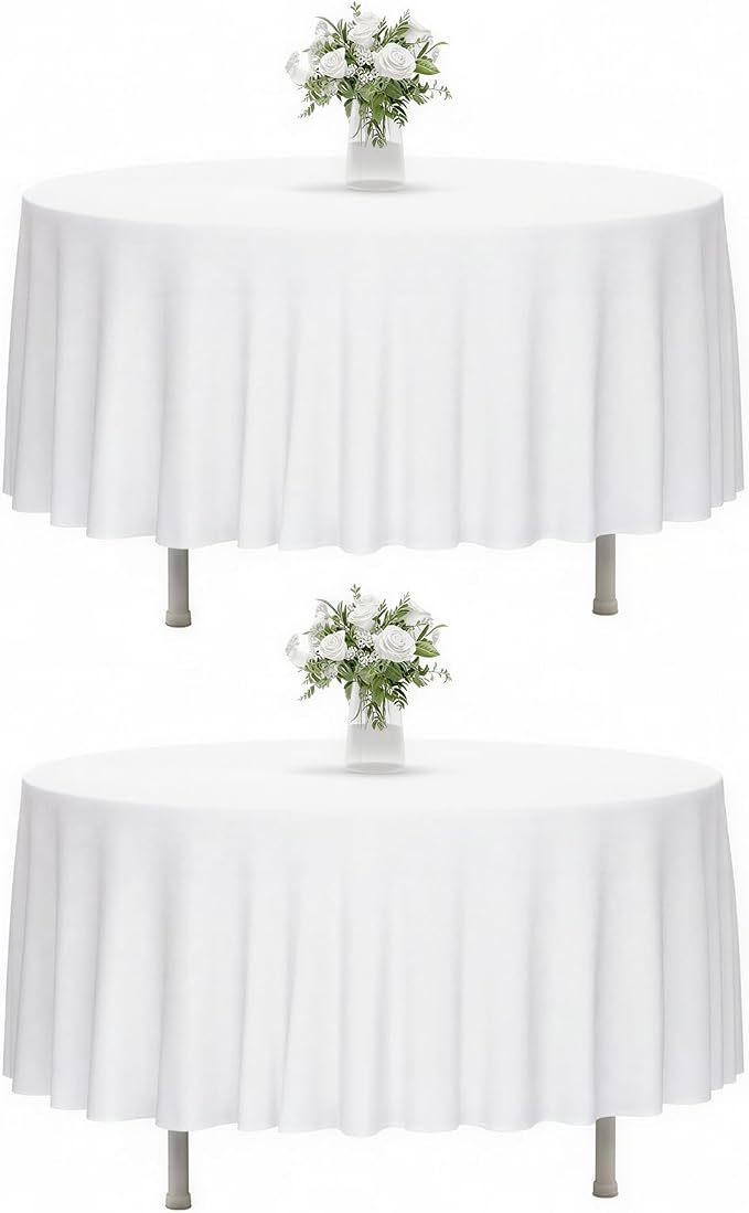 Fixwal 2 Pack White 60 Inch Round Tablecloths, Reusable Heavy Duty Washable Polyester Table Covers for Wedding, Party, Birthday, Outdoor, Picnic, Camping, Fits 20-40 Inch Tables