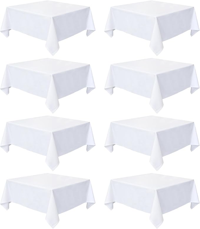 8 Pack White Square Tablecloth 60x60 Washable Polyester Table Cloth for Square or Round Tables, Wrinkle Resistant Fabric Decorative Covers for Dining Party Banquet Buffet and Wedding