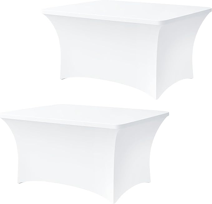 4FT White Table Cloth - 2 Pack, Fitted Stretch Rectangle Spandex Tablecloth, Washable Table Cover for Party, Dining, Wedding, Banquet and Festival(Black, 30" x 48")