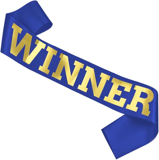 6 pcs Winner Satin Sash Party Accessory, Blue And Gold Winner Satin Sashes Celebrate In Style At Parties, Contests, Sporting Events And Competitions, 1st Place Award Sash Grand Prize Ribbon Winner Victory Ribbon Deluxe Recognition Ribbons for Classroom...