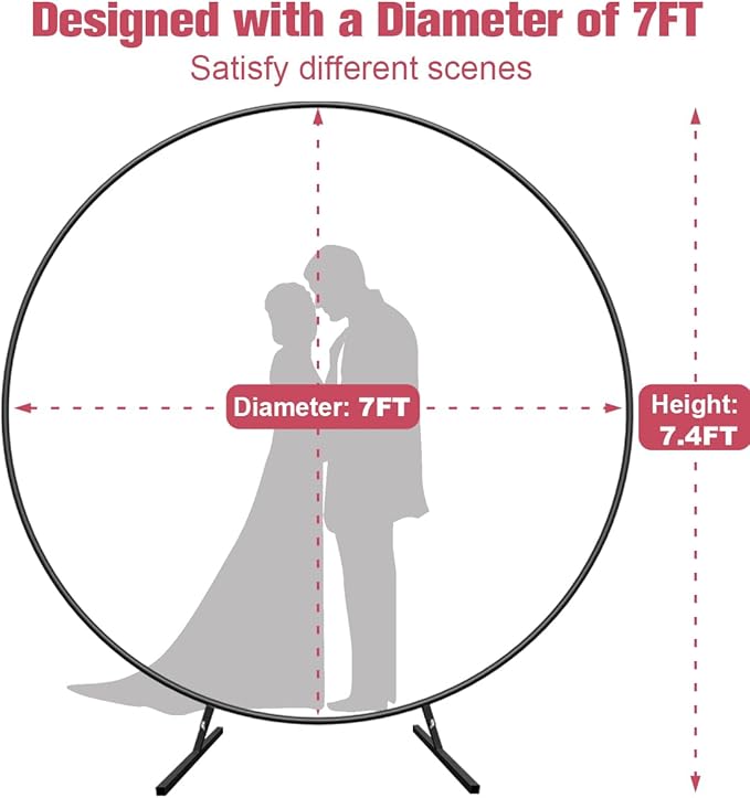 7 Ft Round Wedding Arch Stand with Metal Base for Flower Balloon Decoration, Circle Backdrop Stand Frame for Ceremony, Birthday Party, Baby Shower, Black