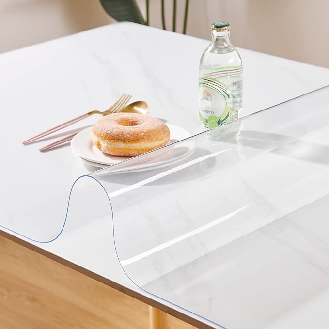 Clear Table Cover Protector 12 x 20 Inch, 1.5mm Thick Plastic Desk Protector Mat, Rectangular Waterproof PVC Clear Placemats, Vinyl Desk Cover for Desktop, Night Stand, Coffee Sofa Table